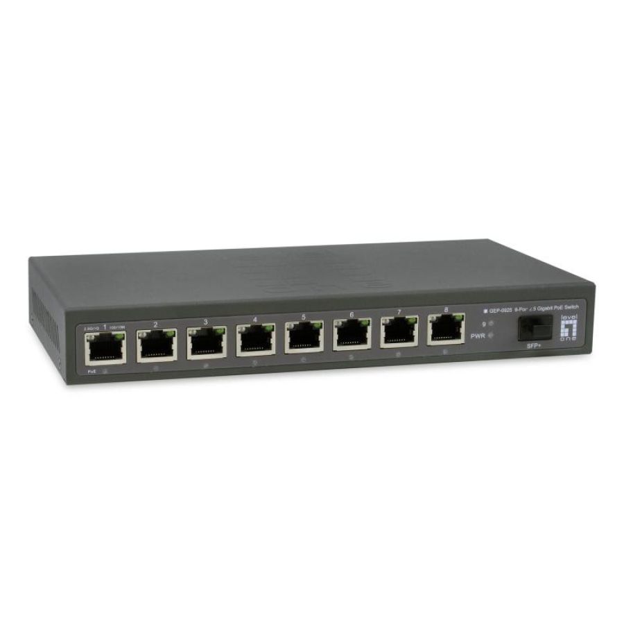 Levelone gep-0925 switch di rete non gestito 2.5g ethernet (100/1000/2500) supporto power over ethernet (poe) nero