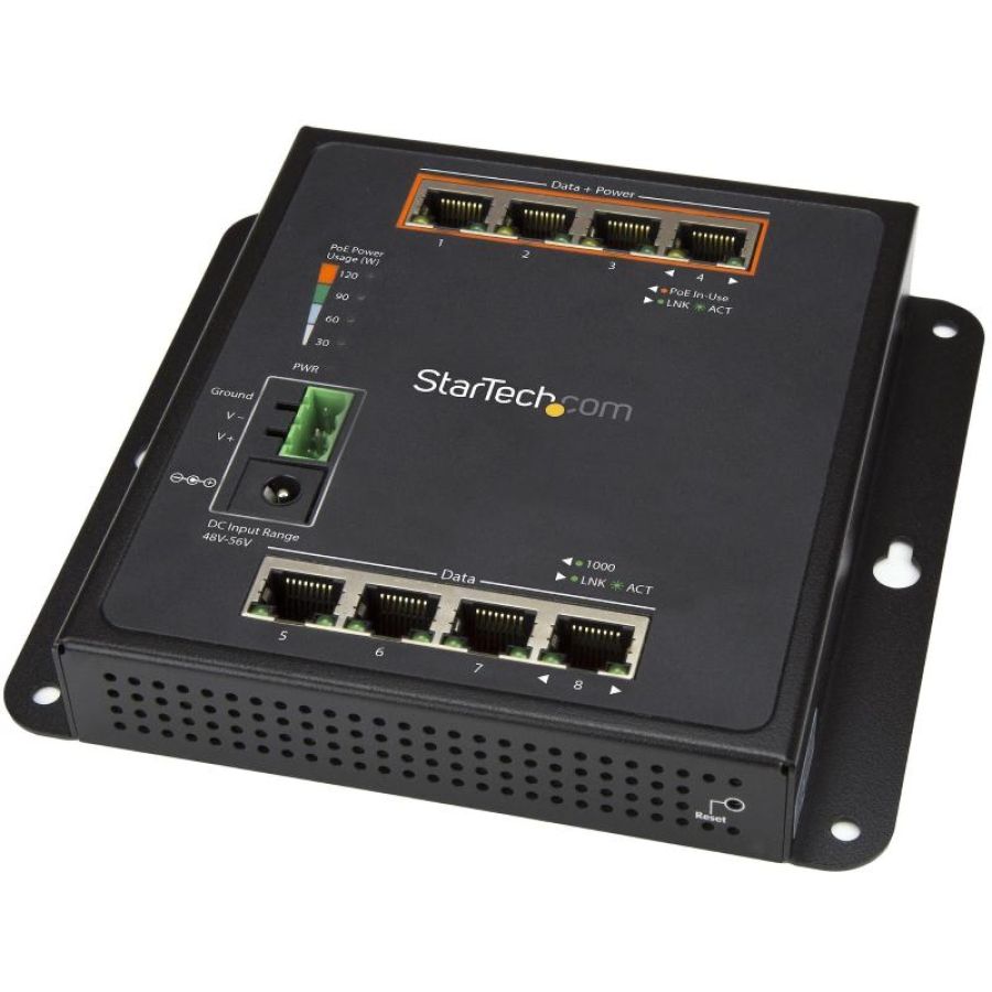Startech.com switch industriale a 8 porte gigabit poe - 4 x poe+ 30w - power over ethernet - switch gestito gbe layer/l2 in