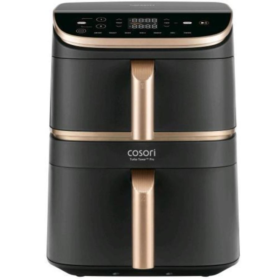 Cosori turbo tower pro friggitrice ad aria 10.8 lt 2630w doppio cestello tecnologia dual blaze 7 funzioni in 1 nero oro
