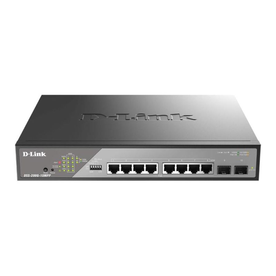 D-link dss-200g-10mpp switch di rete gestito l2 gigabit ethernet (10/100/1000) supporto power over ethernet (poe) 1u nero,