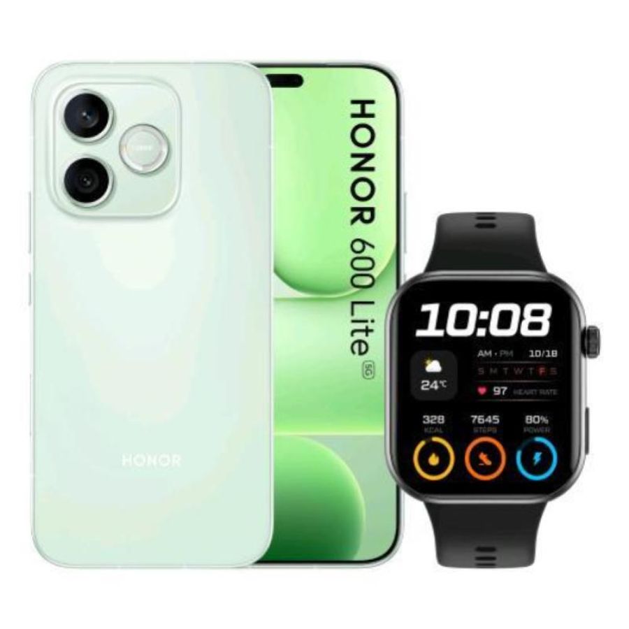 Honor 600 lite 5g dual sim 6.6 octa core 256gb ram 8gb 5g italia sprout green + watch 2i smarwatch black