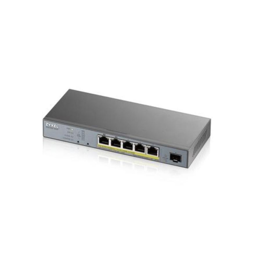 Zyxel switch managed per cctv: 5 porte gigabit poe (budget 60w) + 1 porta sfp, nflex
