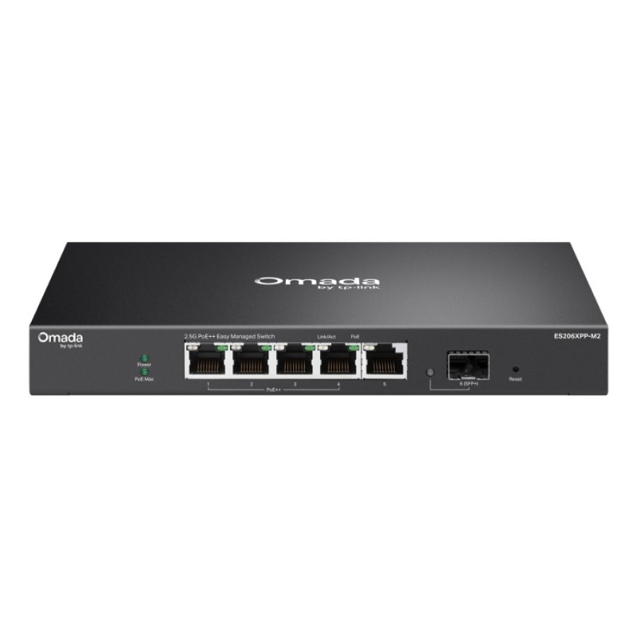 Switch tp-link omada es206xpp-m2 5p lan 2.5g baset rj45 (di cui 4x poe++ 120w) +1p 10g sfp+ desktop fanless easy managed switch
