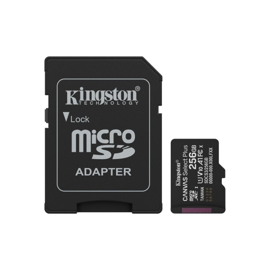 Kingston technology 256gb microsdxc canvas select plus gen3 150mb/s a1 (adattatore sd incluso)