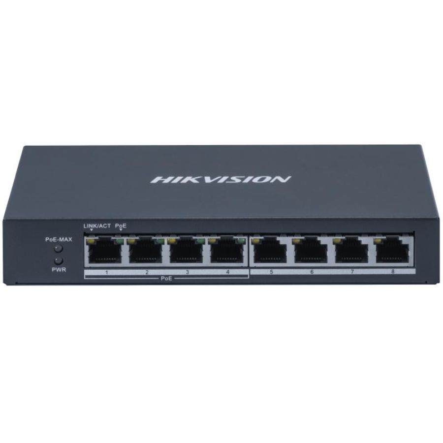 Hikvision switch 4 gigabit poe ports, 4 gigabit rj45, 802.3af/at, poe power budget 60w