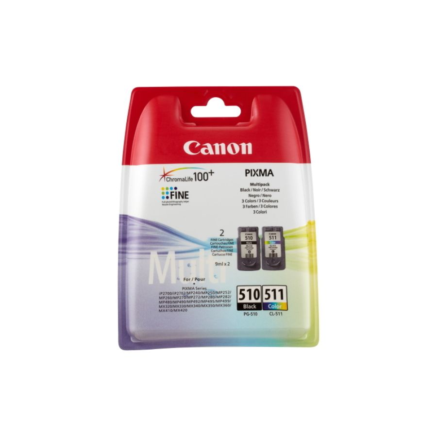 Ink canon pg-510 + cl-511 nero 9ml x pixma mp260,mp270,mp280,mp230,mp490,mp495 mx320 mx330 mx340 mx350 mp480 ip2700 mx410 mx420