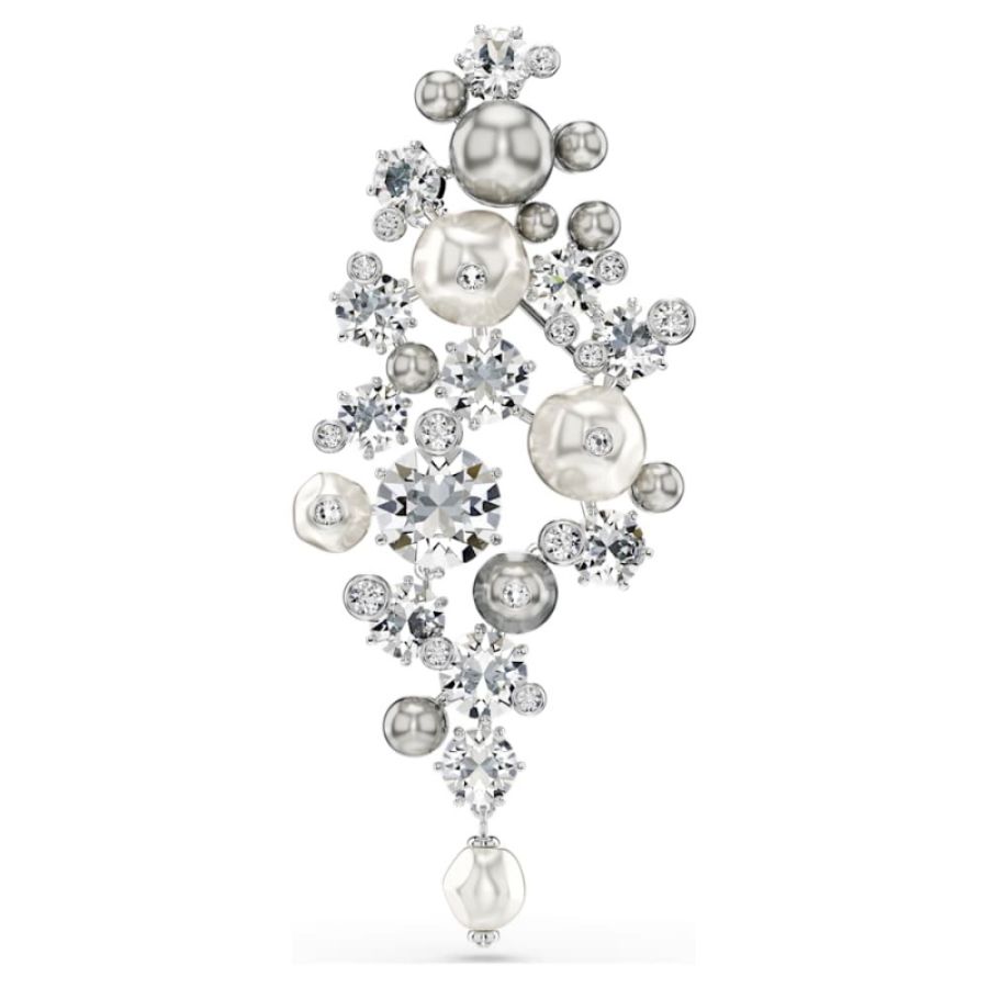 Swarovski 5722516 spilla constella, crystal pearl, taglio round, bianca, placcato rodio di swarovski originale