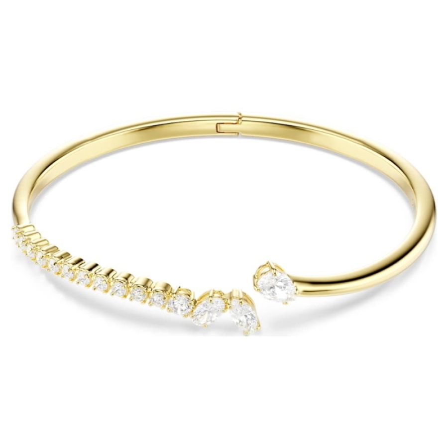Swarovski 5761639 bracciale rigido mesmera, taglio misto, bianco, finitura oro 18k di swarovski originale