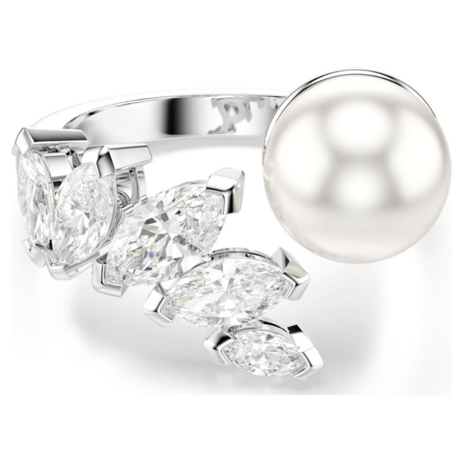 Swarovski 5748009 anello aperto mesmera, crystal pearl, taglio marquise, bianco, placcato rodio di swarovski originale