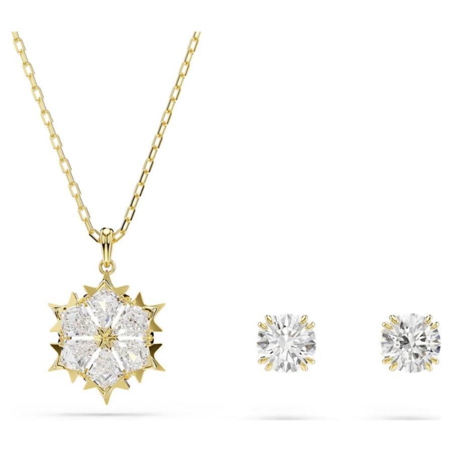 Swarovski 5758002 set magic, set (2), taglio misto, fiocco di neve, bianco, finitura oro 18k di swarovski originale