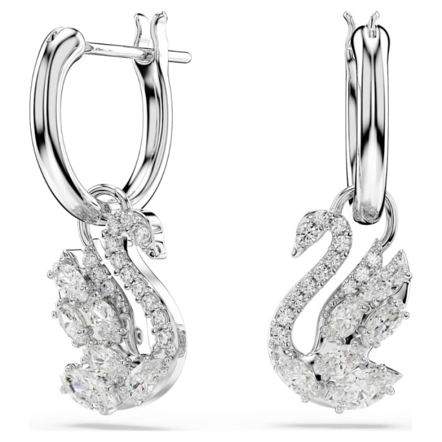 Swarovski 5759942 orecchini pendenti swan, taglio misto, cigno, bianchi, placcato rodio di swarovski originale