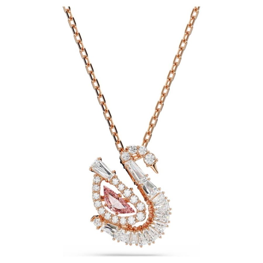 Swarovski 5732414 pendente swan, taglio misto, cigno, rosa, finitura oro rosa 18k di swarovski originale