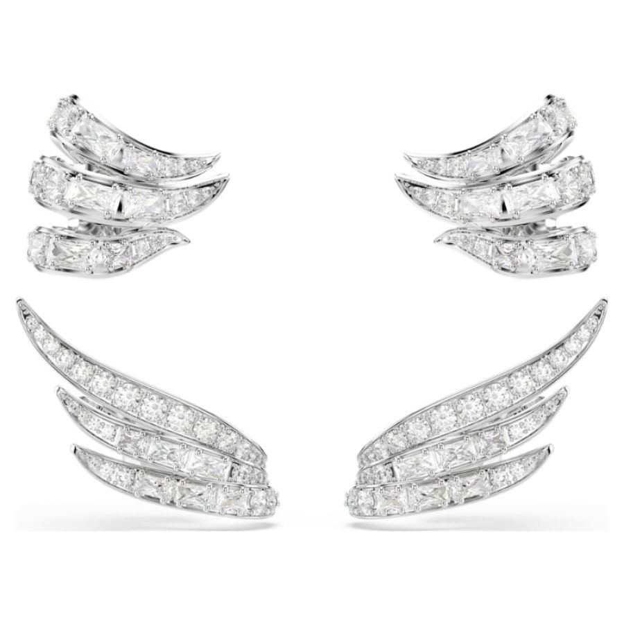 Swarovski 5749071 orecchini ear cuff vienna, taglio misto, cigno, bianchi, placcato rodio di swarovski originale