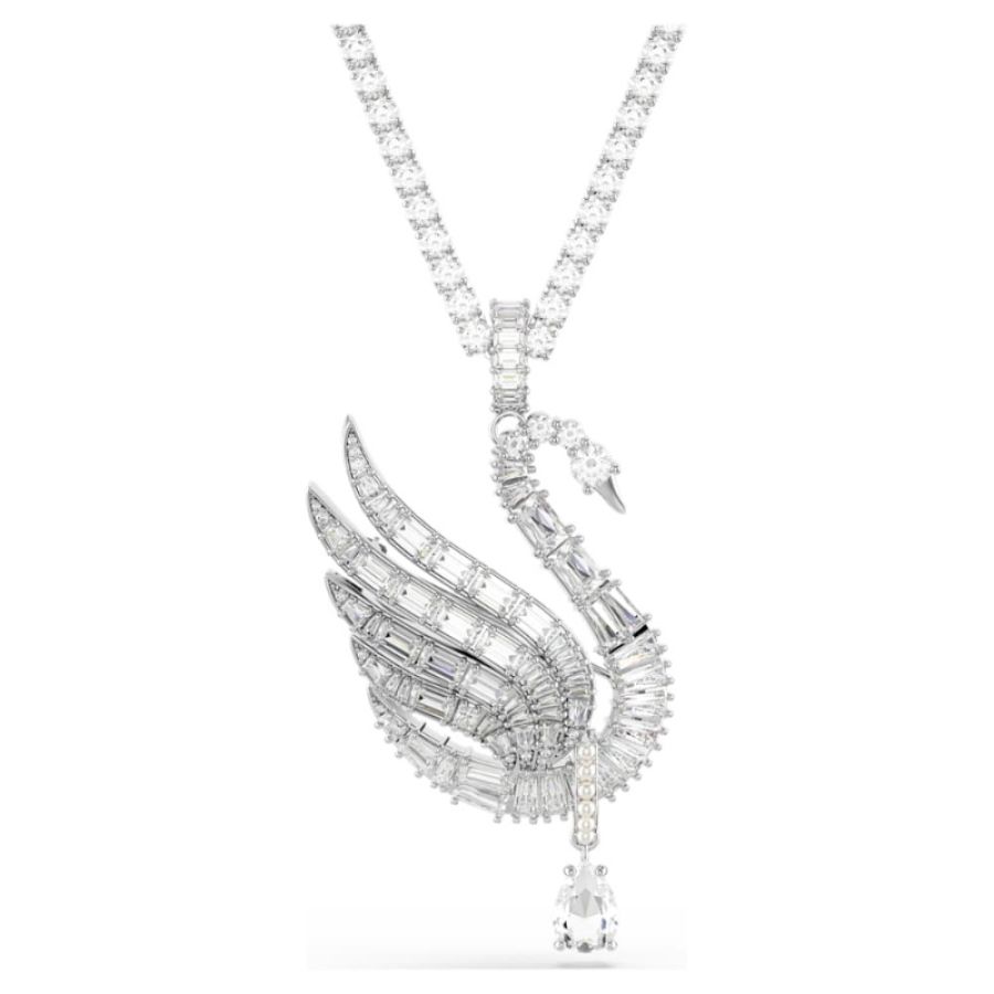 Swarovski 5754828 pendente e spilla vienna, taglio misto, cigno, bianchi, placcato rodio di swarovski originale
