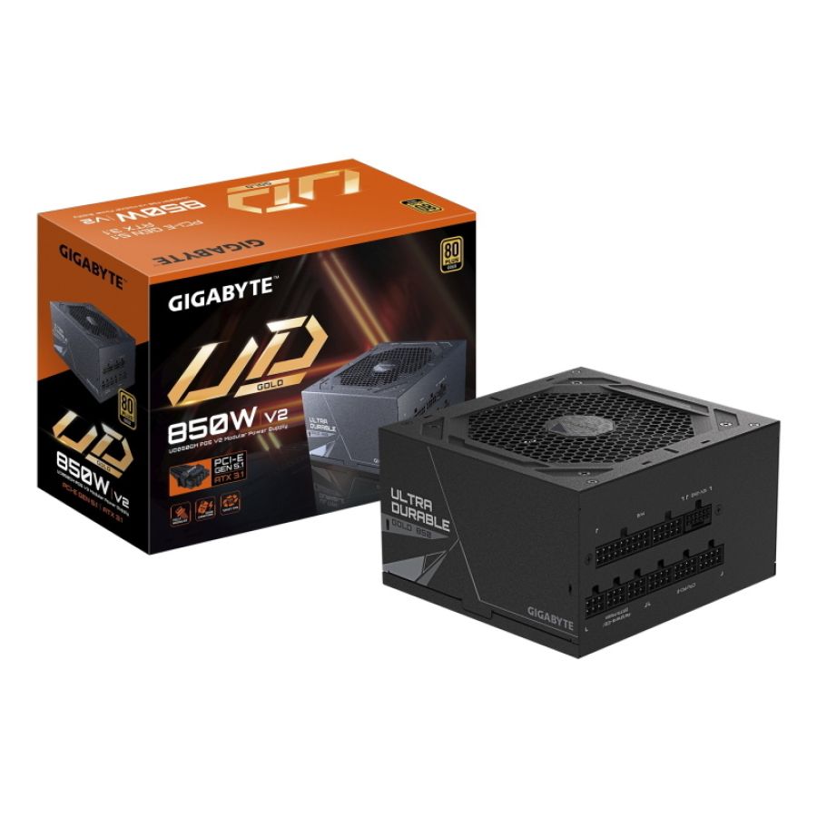 Gigabyte ud850gm pg5 v2 alimentatore - pcie gen 5.1, 80 plus gold, design completamente modulare, ventola da 120 mm,