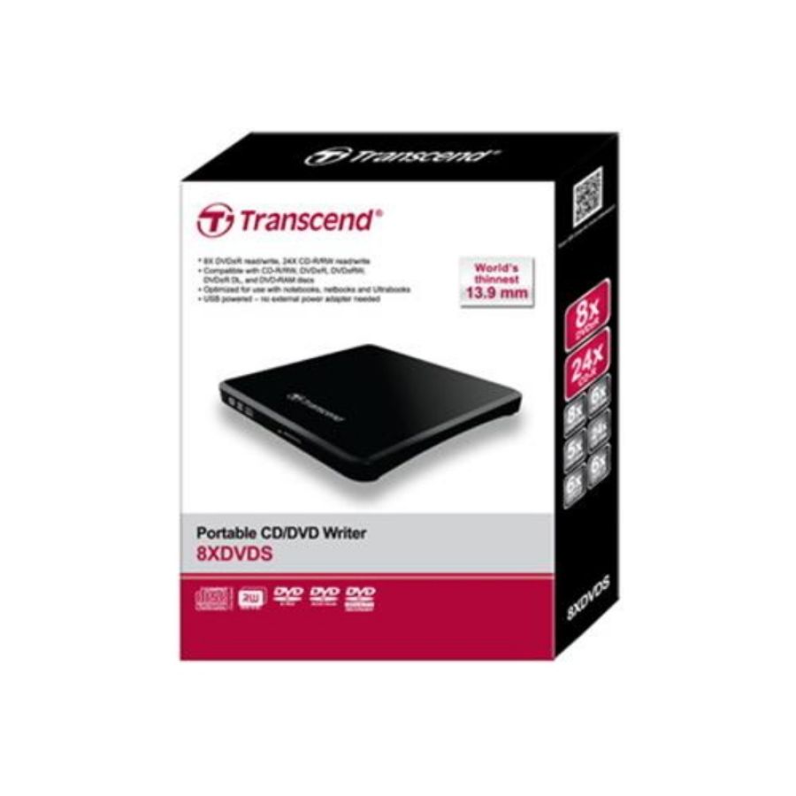 Transcend ts8xdvds-k masterizzatore esterno usb ultraslim compatibile cd-r/rw dvd±r dvd±rw dvd±r dl dvd-ram disc black garanzia italia