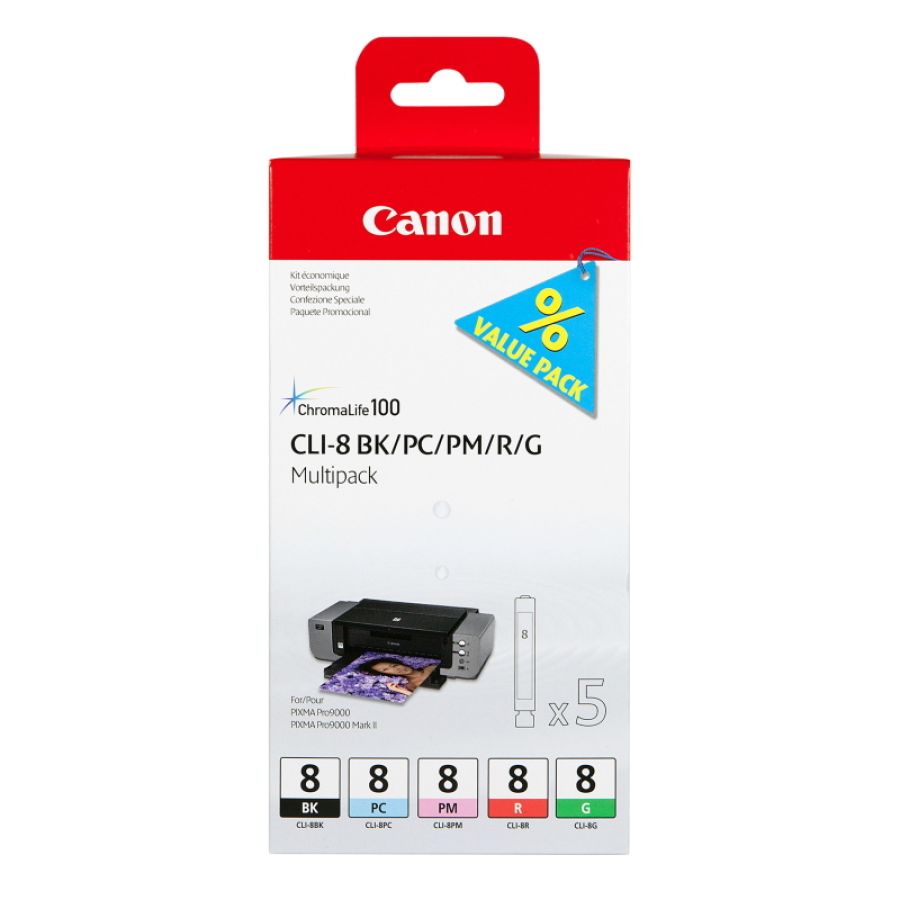Canon 5 cartucce d\`inchiostro multipack cli-8 bk/pc/pm/r/g