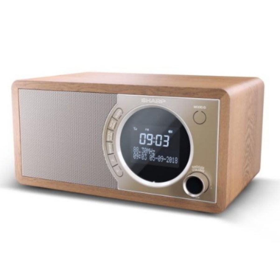 Sharp dr450 radio digitale dab/dab+/fm con rds bluetooth 4.2 20 stazioni memorizzabili sveglia display lcd design retro` marrone