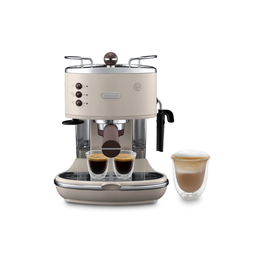 De`longhi icona vintage - macchina da caffè manuale espresso e cappuccino, polvere e cialde ese,1.4l, beige (ecov311.bg)