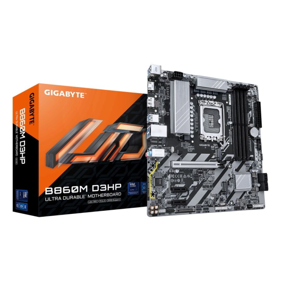 Gigabyte b860m d3hp scheda madre - cpu intel core ultra, vrm a 4+1+2+1 fasi, fino a 9066mhz ddr5, 2xpcie 4.0 m.2, lan gbe, usb