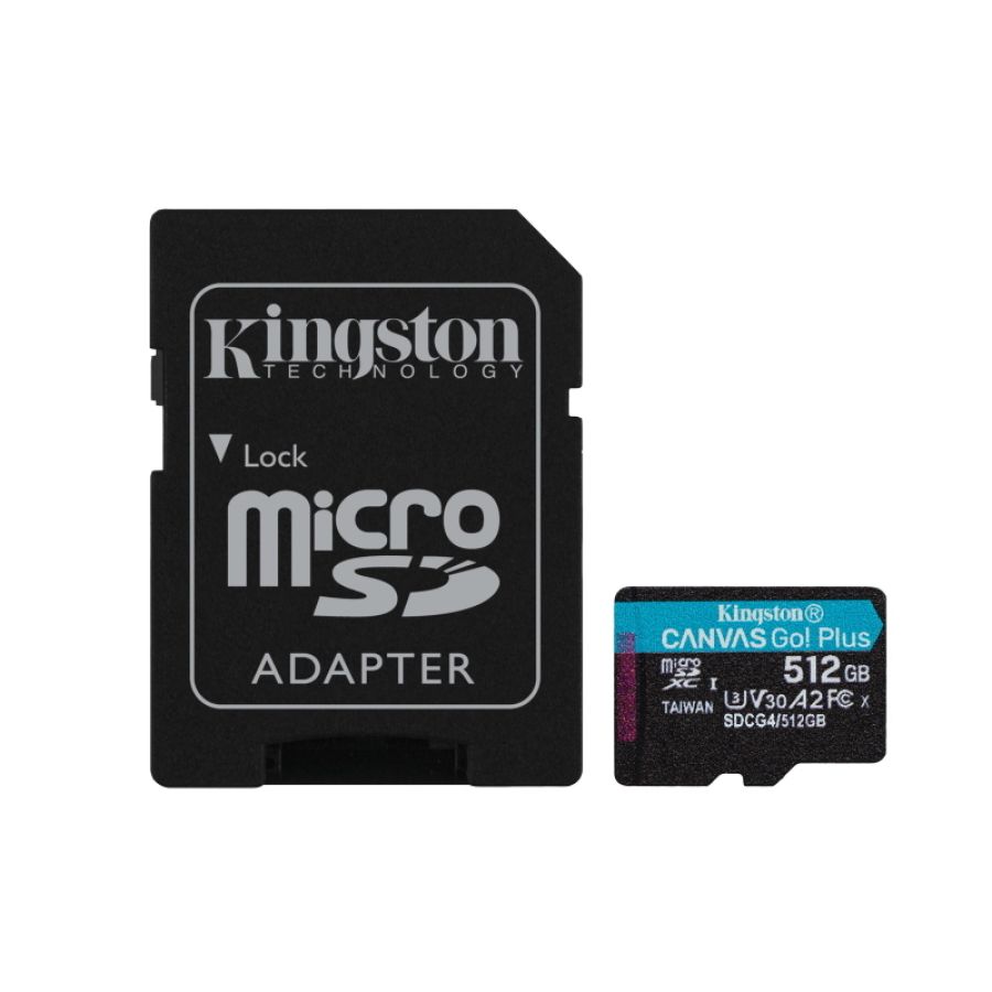 Kingston technology scheda microsdxc canvas go plus gen4 200mb/s a2 u3 v30 da 512 gb + adattatore