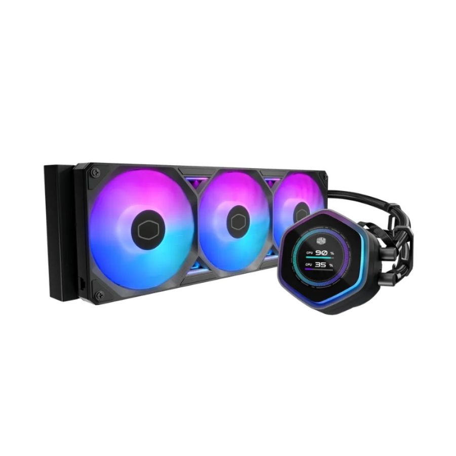 Cooler master dissipatore a liquido atmos ii, 2x120mm argb, kit lcd incl, nero