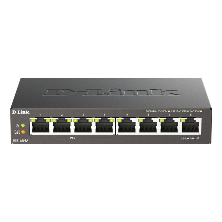 D-link dgs-1008p/e switch di rete non gestito l2 gigabit ethernet (10/100/1000) supporto power over ethernet (poe) desktop nero