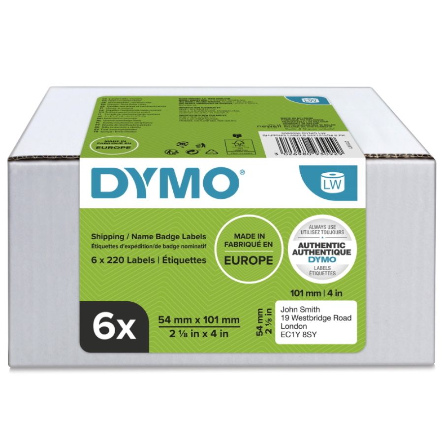 Dymo lw etichette originali grandi per spedizioni 54x101 mm 6 rotoli da 220 etichette facili da staccare (1.320 pezzi)