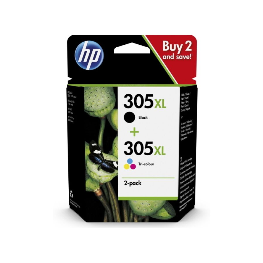 Hp 305xl cartuccia d\`inchiostro 2 pz originale resa elevata (xl) nero, ciano, magenta, giallo