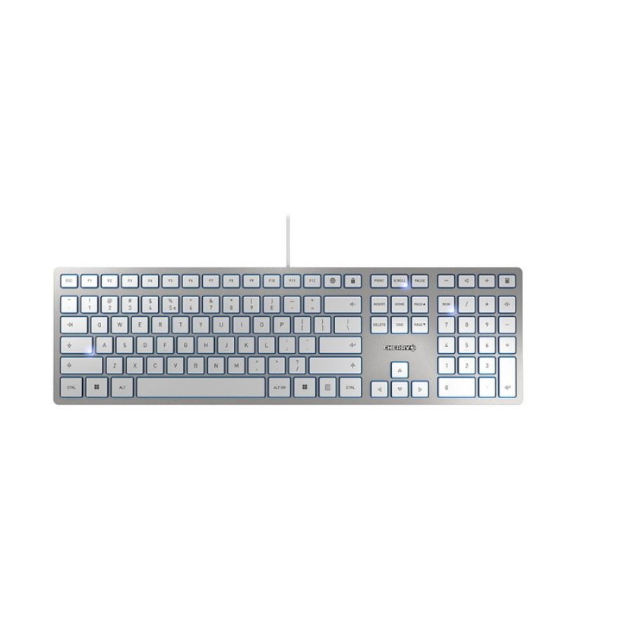 Cherry kc 6000 slim tastiera usb inglese us argento, bianco