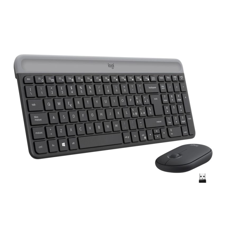 Logitech mk470 kit mouse e tastiera wireless per windows, ricevitore usb 2.4 ghz, sottile, compatto, silenzioso, batteria