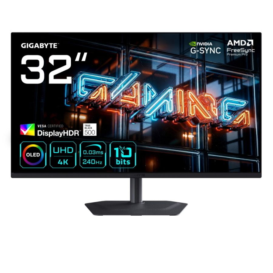 Gigabyte mo32u24 monitor gaming oled 32 4k uhd - 3840 x 2160, 240hz, 0.03ms, 300 cd/m², g-sync compatibile, freesync premium