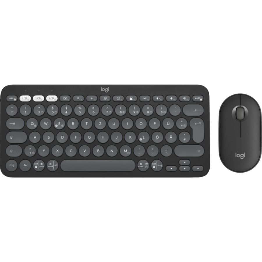 Logitech pebble 2 combo tastiera mouse incluso rf senza fili + bluetooth qwertz tedesco grafite