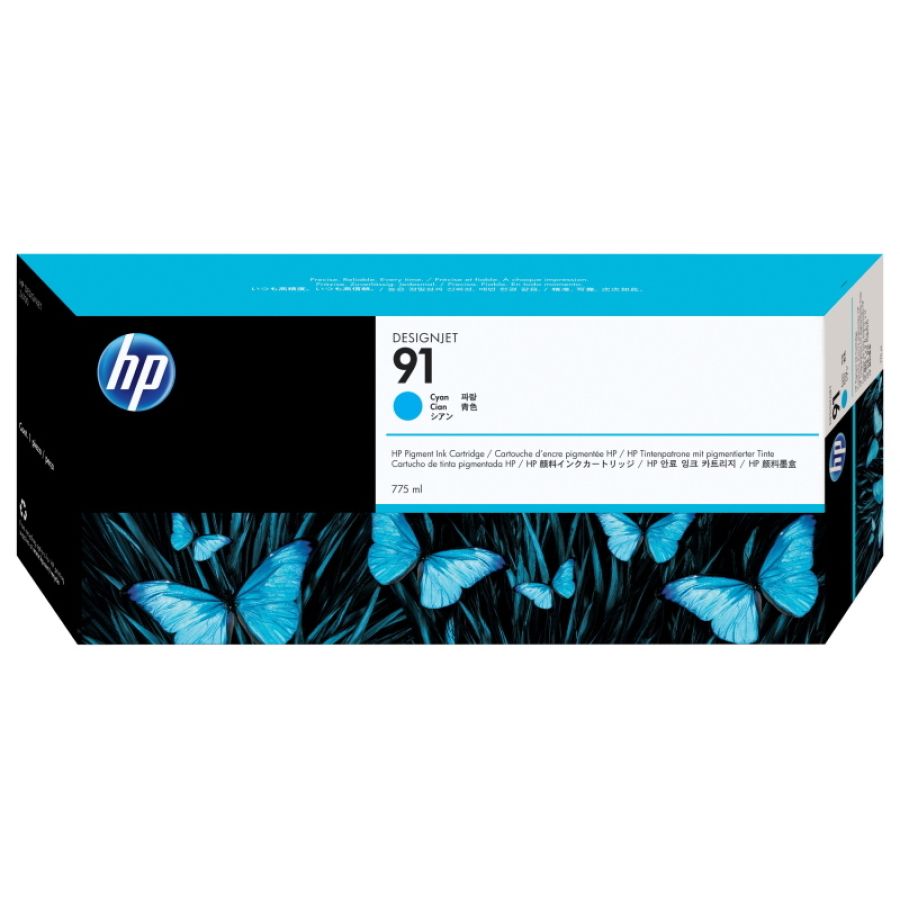 Hp cartuccia di inchiostro ciano pigmentato originale designjet 91 da 775 ml