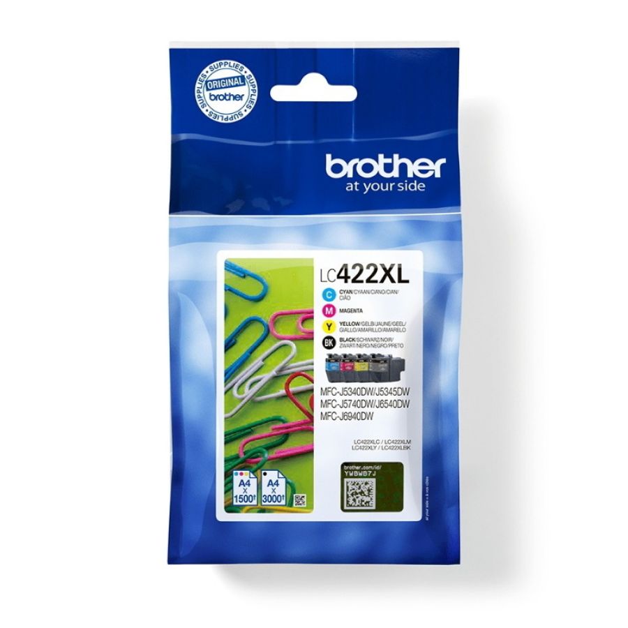 Brother lc-422xlval cartuccia d\`inchiostro 4 pz originale nero, ciano, magenta, giallo