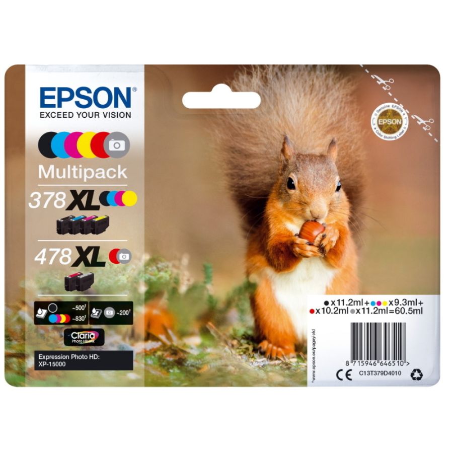 Epson squirrel multipack 6-colours 378xl / 478xl claria photo hd ink