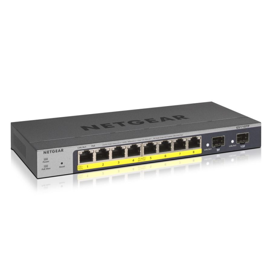 Netgear gs110tp gestito l2/l3/l4 gigabit ethernet (10/100/1000) supporto power over ethernet (poe) grigio