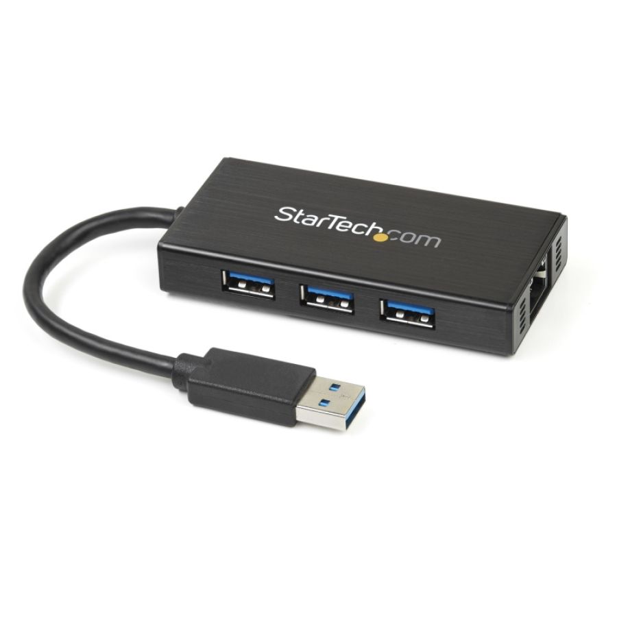 Startech.com hub usb 3.0 (5gbps) a 3 porte portatile con nic gigabit ethernet - in alluminio con cavo integrato