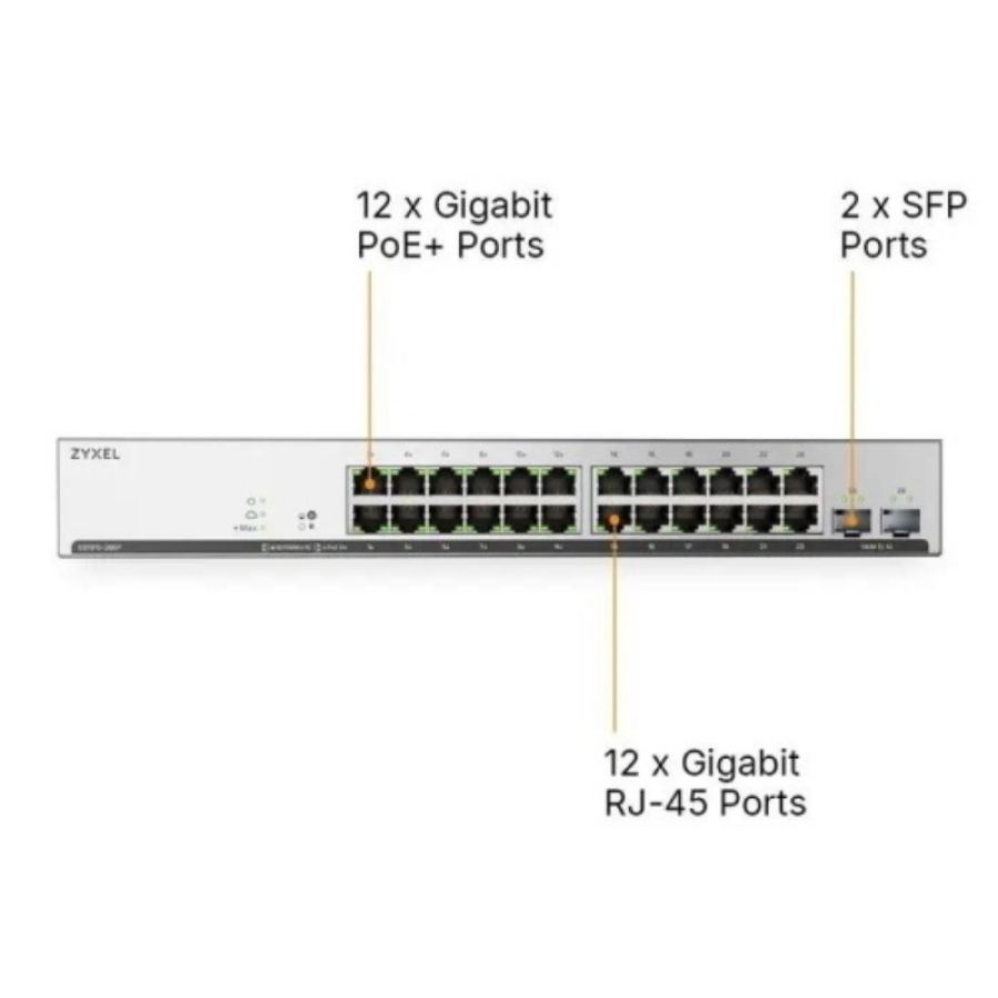 Switch zyxel gs191526epv2-eu0101f 26p di cui 24p gigabit (di cui 12 poe) +2p gbe sfp -rack - nebulaflex switch web managed