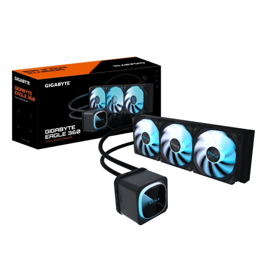 Gigabyte eagle 360 sistema di raffreddamento a liquido per cpu - 3x120mm ventole argb, display lcd a colori, daisy-chain,