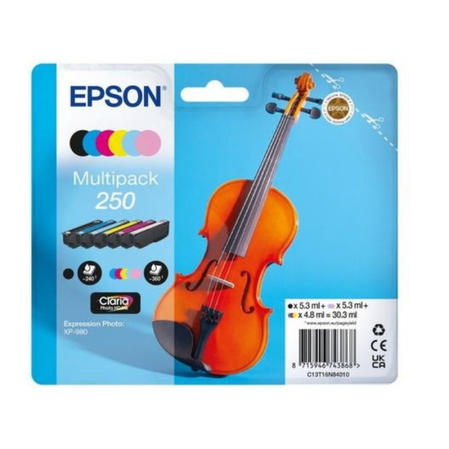 Epson 250 violin claria photo hd cartuccia d\`inchiostro 6 pz originale nero, ciano, ciano chiaro, magenta chiaro, magenta,
