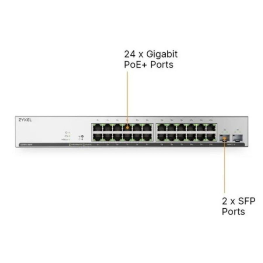 Switch zyxel gs191526hpv2-eu0101f 26p di cui 24p gigabit poe +2p gbe sfp -rack - nebulaflex switch web managed