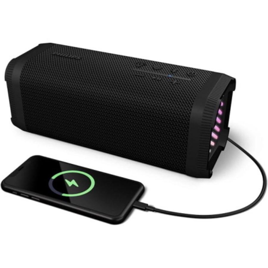 Philips party speaker cassa bluetooth portatile 70w max (35 w rms), bass+ luci led ip67 power bank nero
